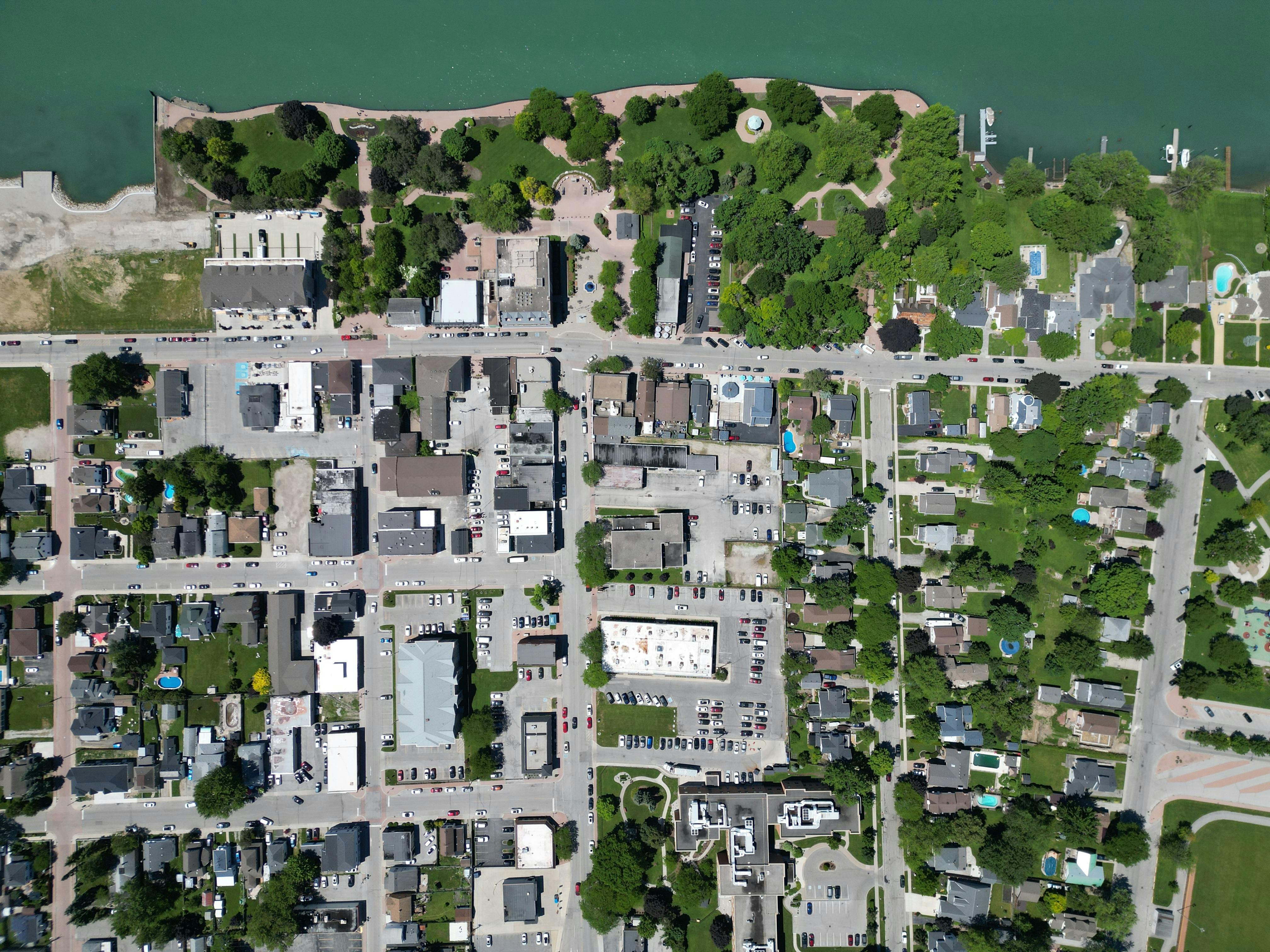 Aerial image of Amherstburg downtown core