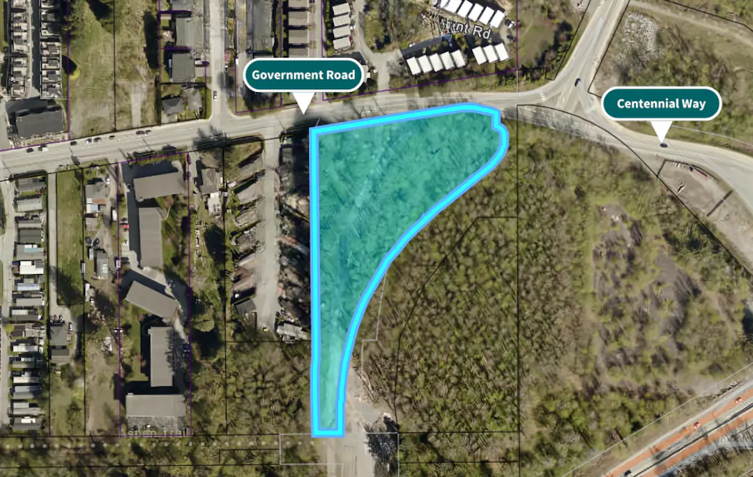 Overhead satellite view with proposed site highlighted