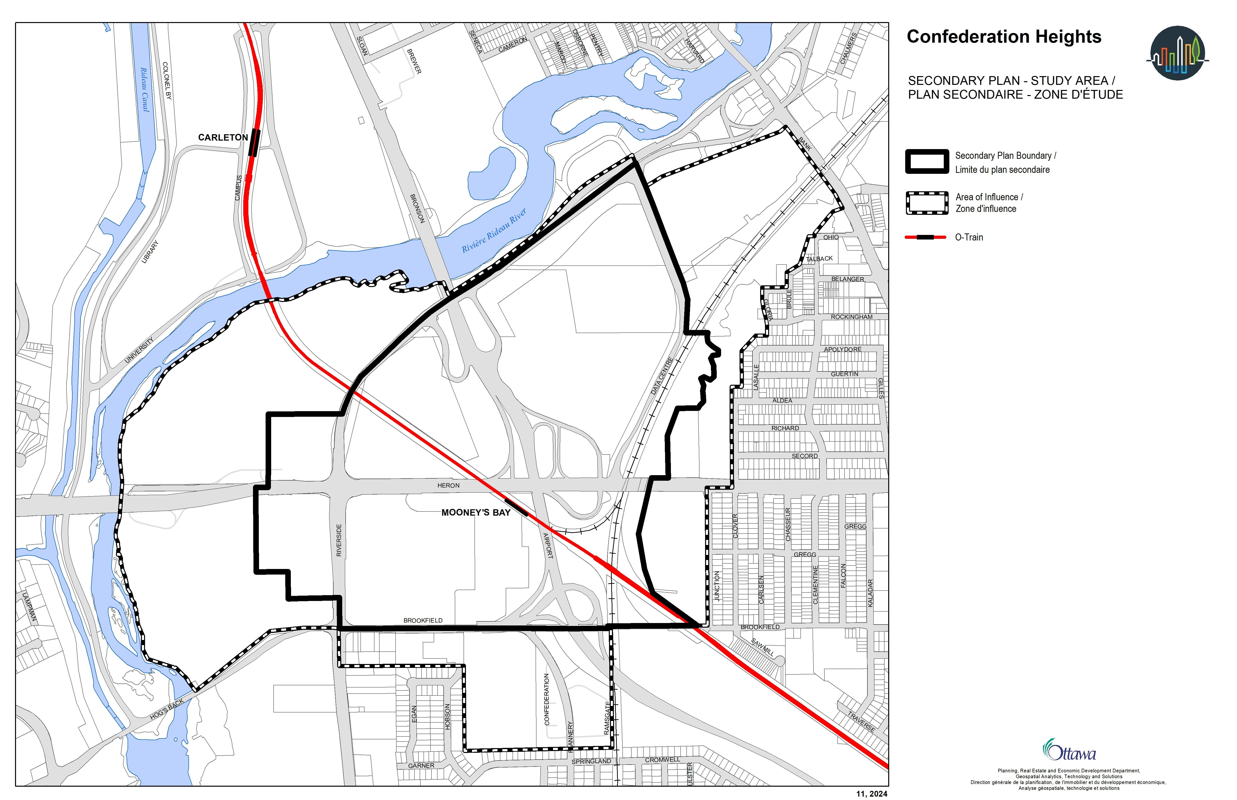 Carte de la zone d’étude des Buttes de la Confédération dans le cadre du plan secondaire.