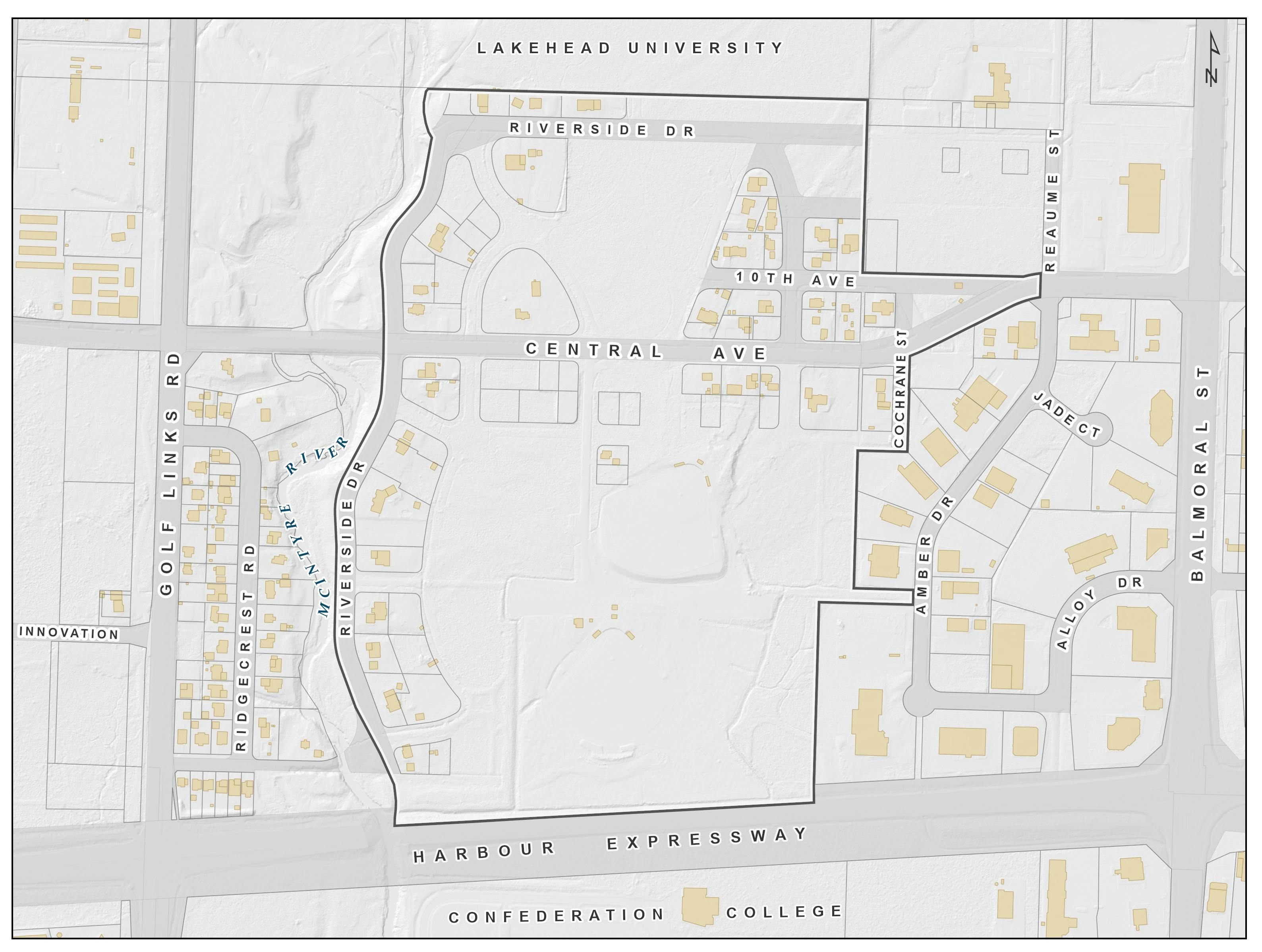 A map shows the limits of the Central Avenue Development Lands, along with features like roadways and buildings.