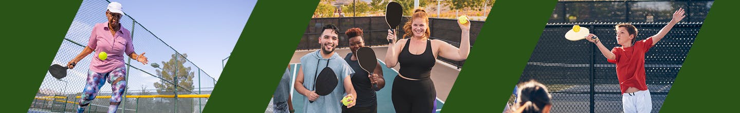 Images of people playing pickleball