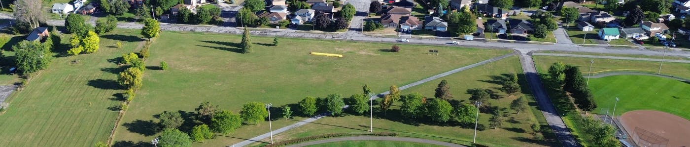 Drone photo of the land parcel at 355. Bridge St. West.