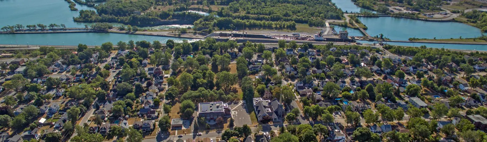 Aerial Shot of Thorold by the Canal