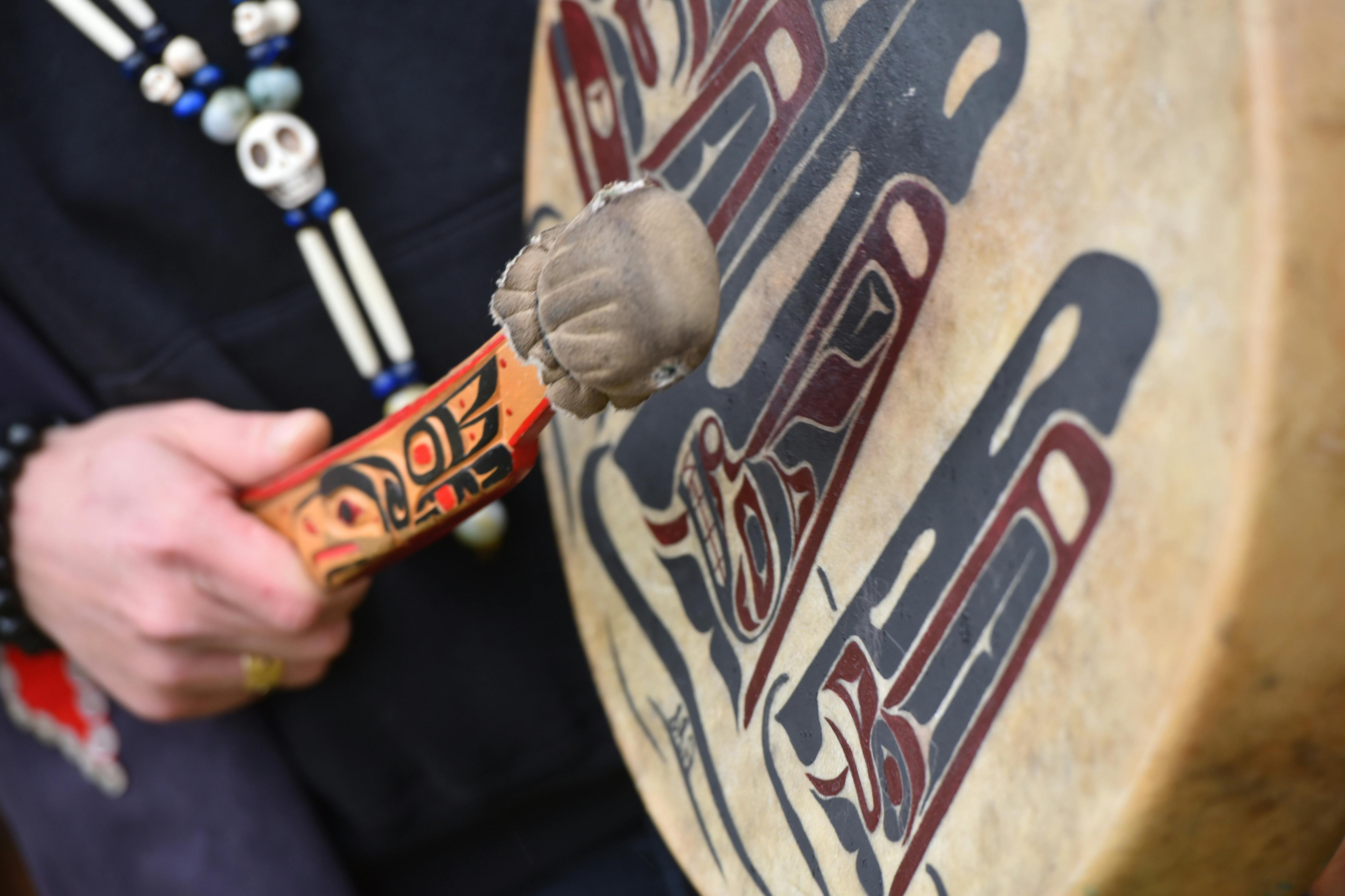A close-up of a drum during the blessing ceremony.