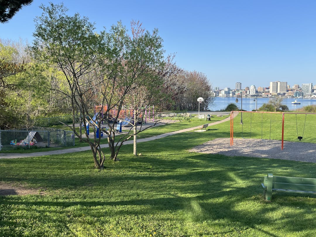 A photo of the current North Woodside Community Centre park, facing the Halifax Harbour.