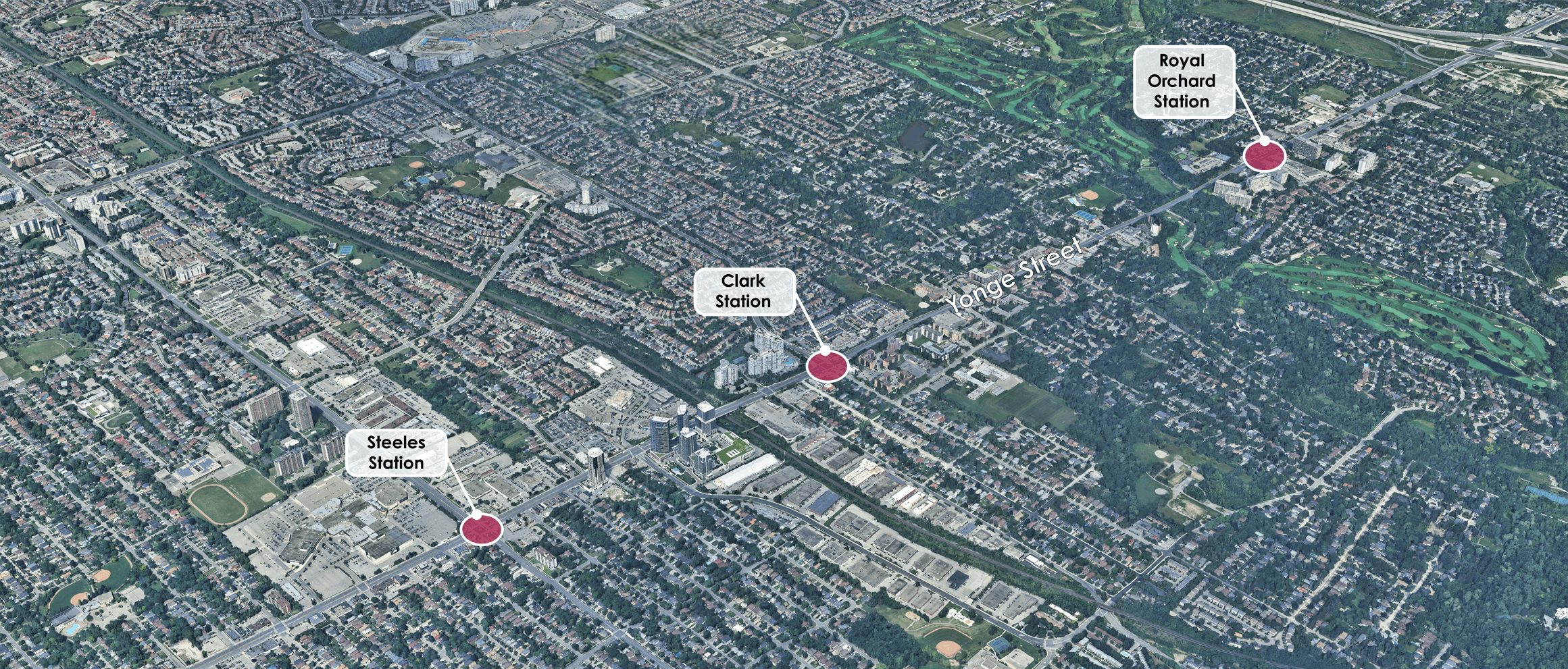 Aerial image of Yonge Street, Markham.