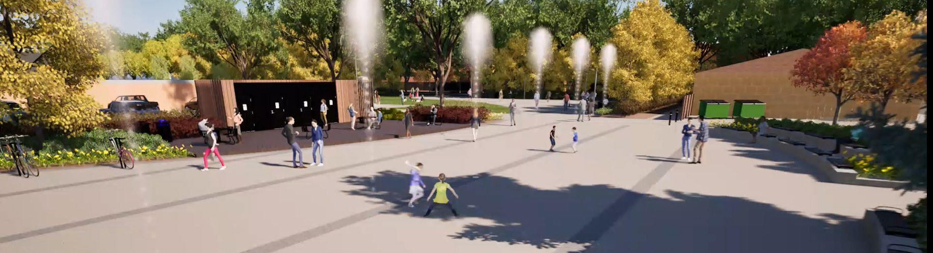 People throughout the Civic Plaza