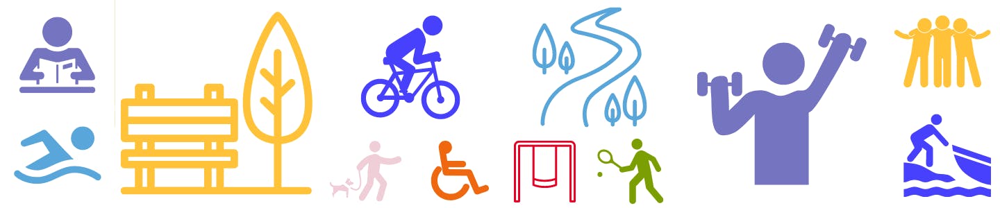 Icons representing parks and recreational activities
