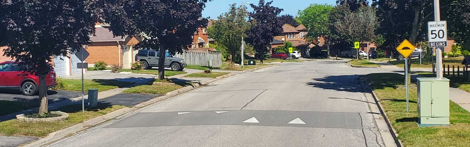 A speed hump on a street