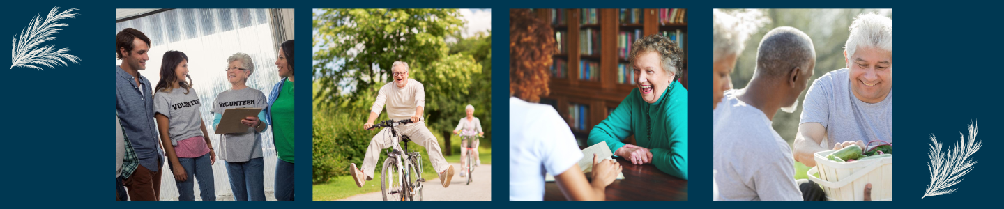 Four images depicting seniors happy in the community