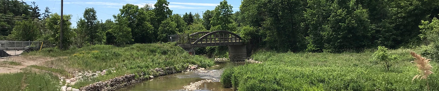 Photo of the historic Bowstring bridge crossing the Humber River within Boyd Conservation Area.