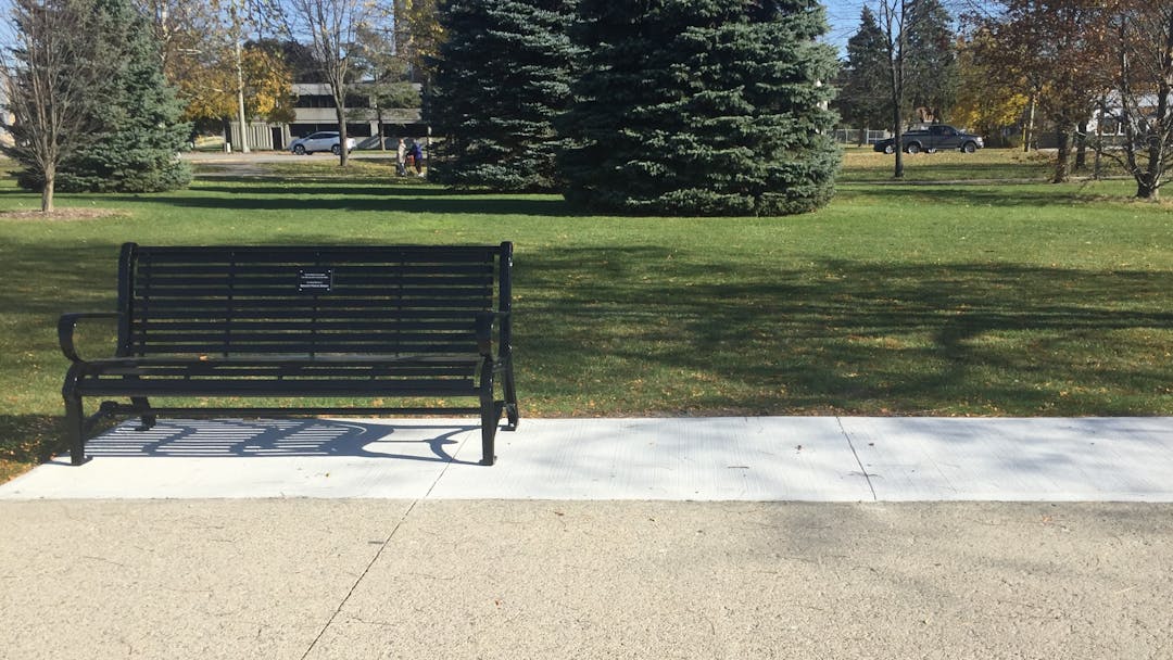 Photo of a memorial bench.