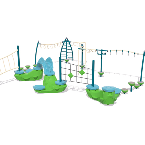 Modern / Challenge Circuit Play Structures - Traditional features connected by balance and climbing features requiring the use of a variety of motor skills and creativity.