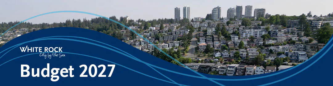 Budget 2027, aerial view of White Rock, city houses and beach with Pier
