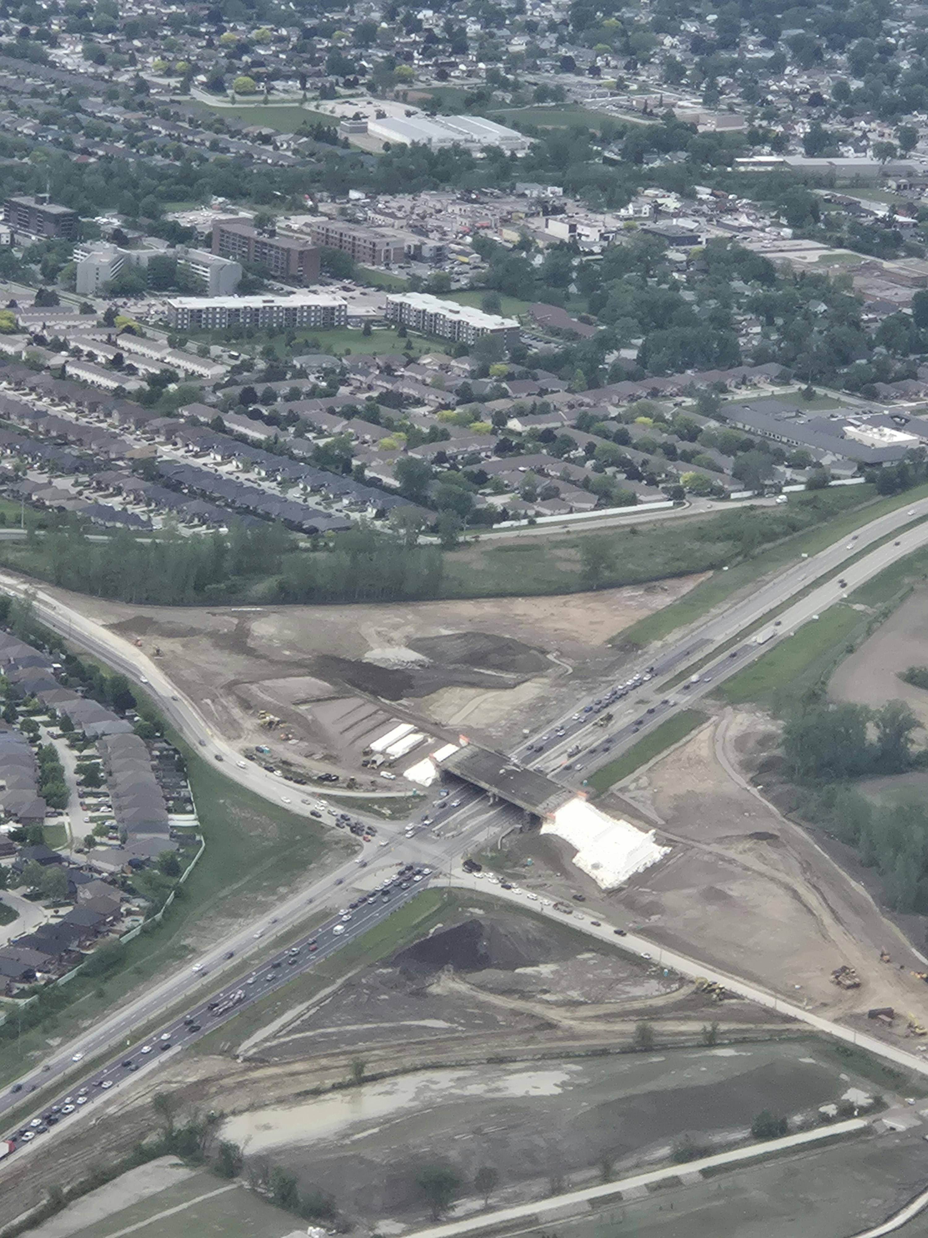 Aerial photo of Banwell road construction progress 