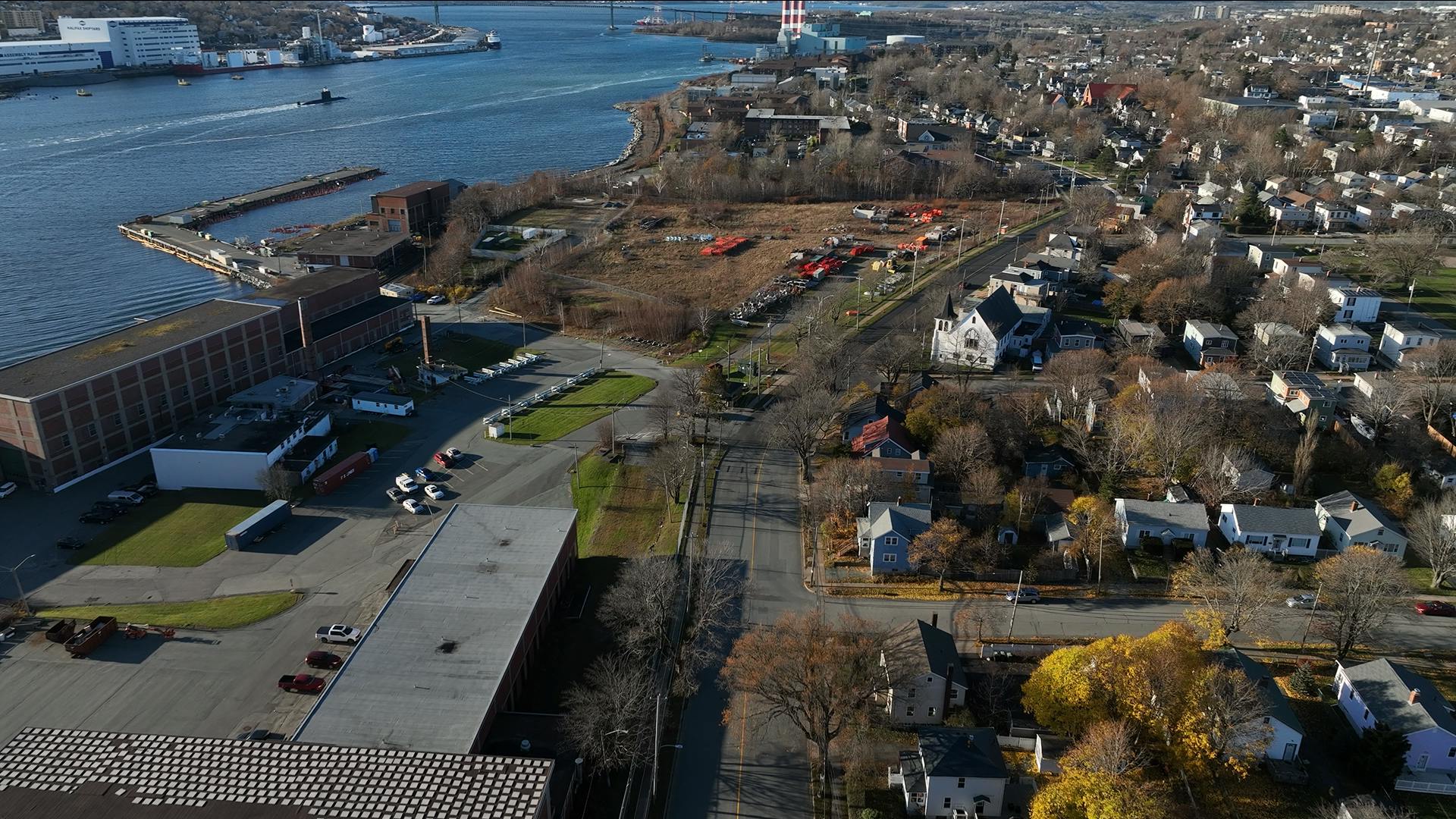 Looking north on Windmill Road from the Angus L. Macdonald Bridge