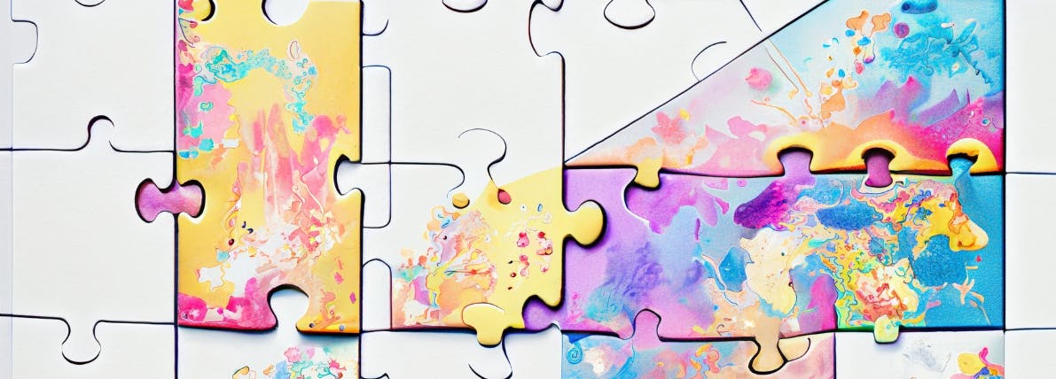 blank and multicoloured puzzle pieces interlocking