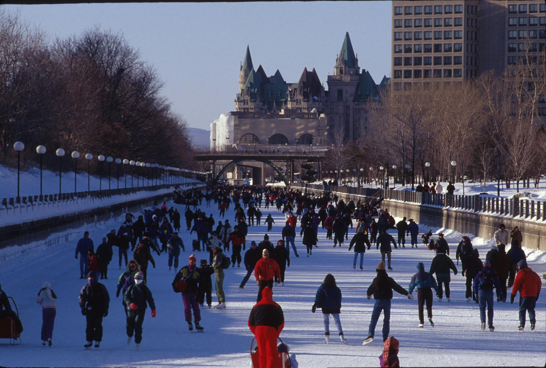 Rideau Canal being enjoyed in the winter by skaters 