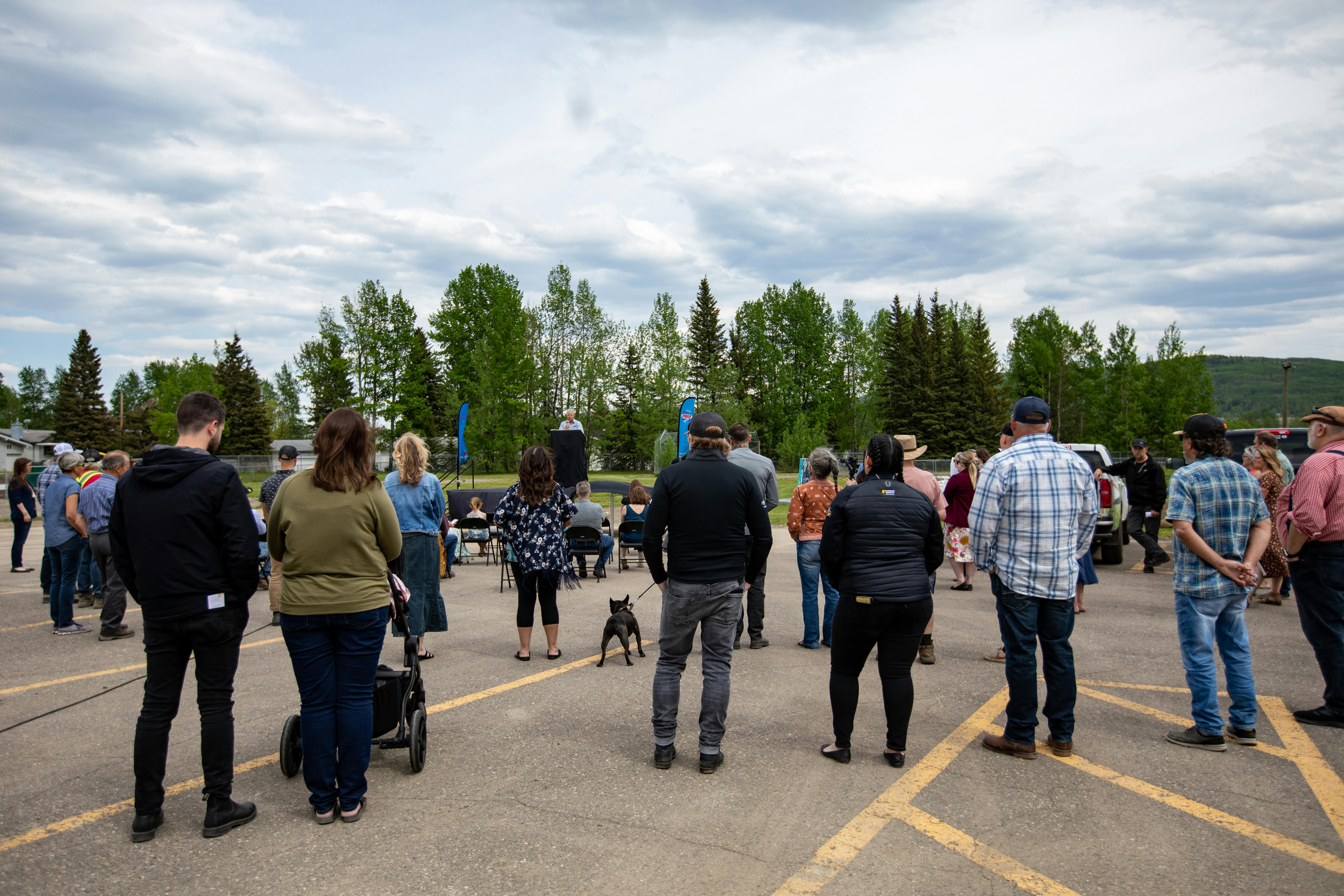 A crowd gathered at the site of the new Chetwynd Public Library building.