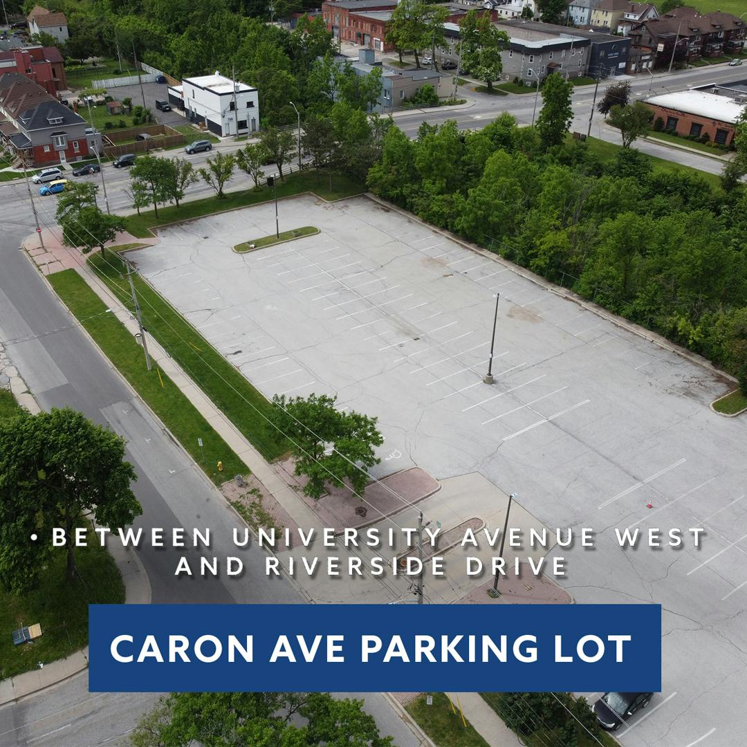 Aerial Photo of Caron Avenue Parking Lot between University Avenue West and Riverside Drive West