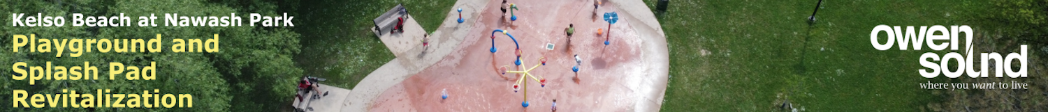 Aerial view of splash pad at Kelso Beach at Nawash Park