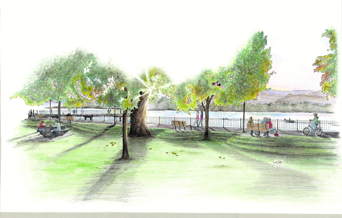 Sketch of new pathway and dike at Riverside Park