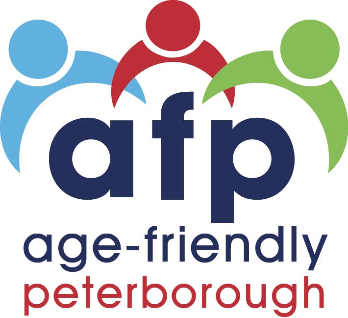 Age-friendly Peterborough logo. "AFP Age-friendly Peterborough"