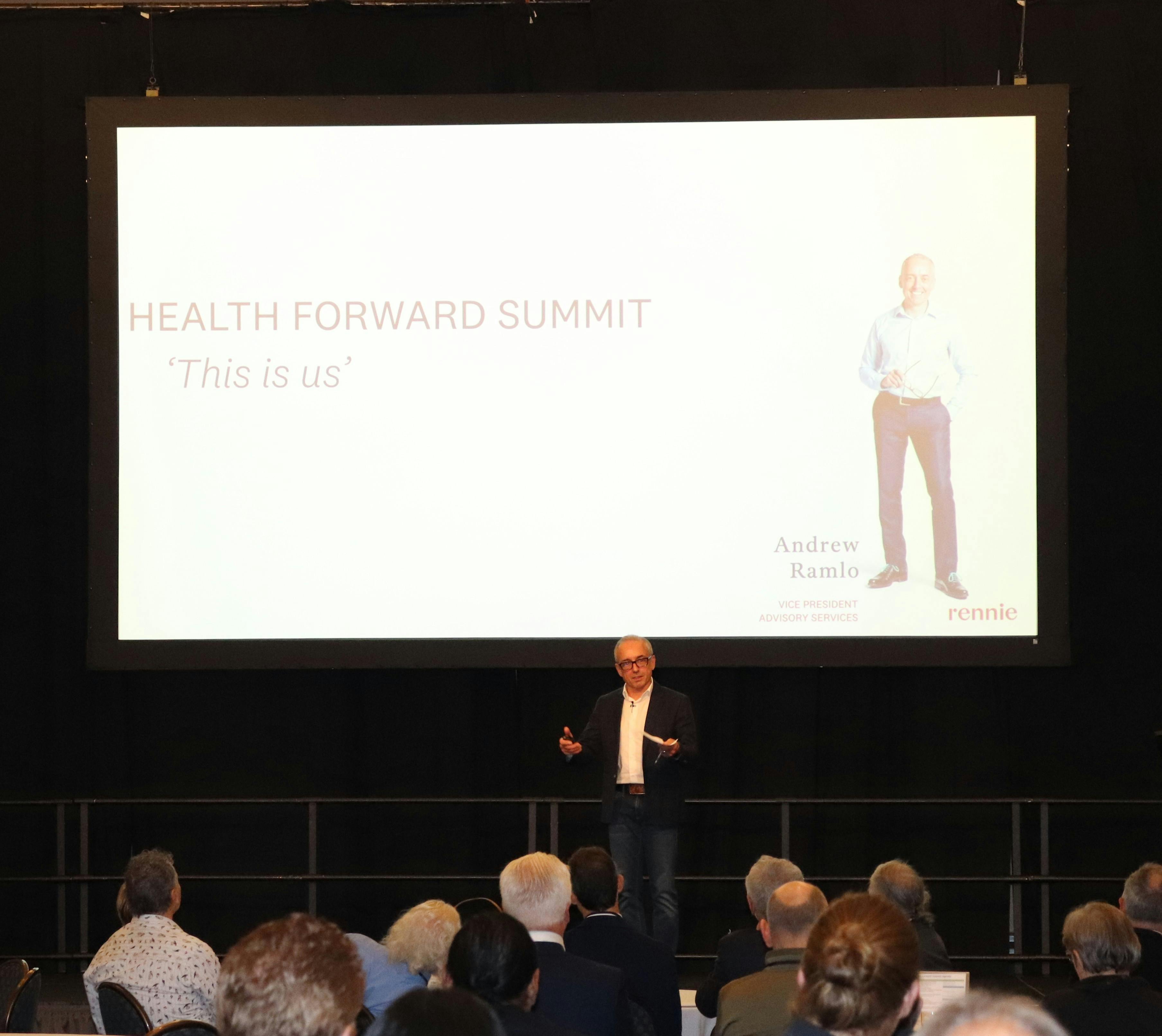 Andrew Ramlo presenting " This is Us" keynote presentation at the Health Forward Summit
