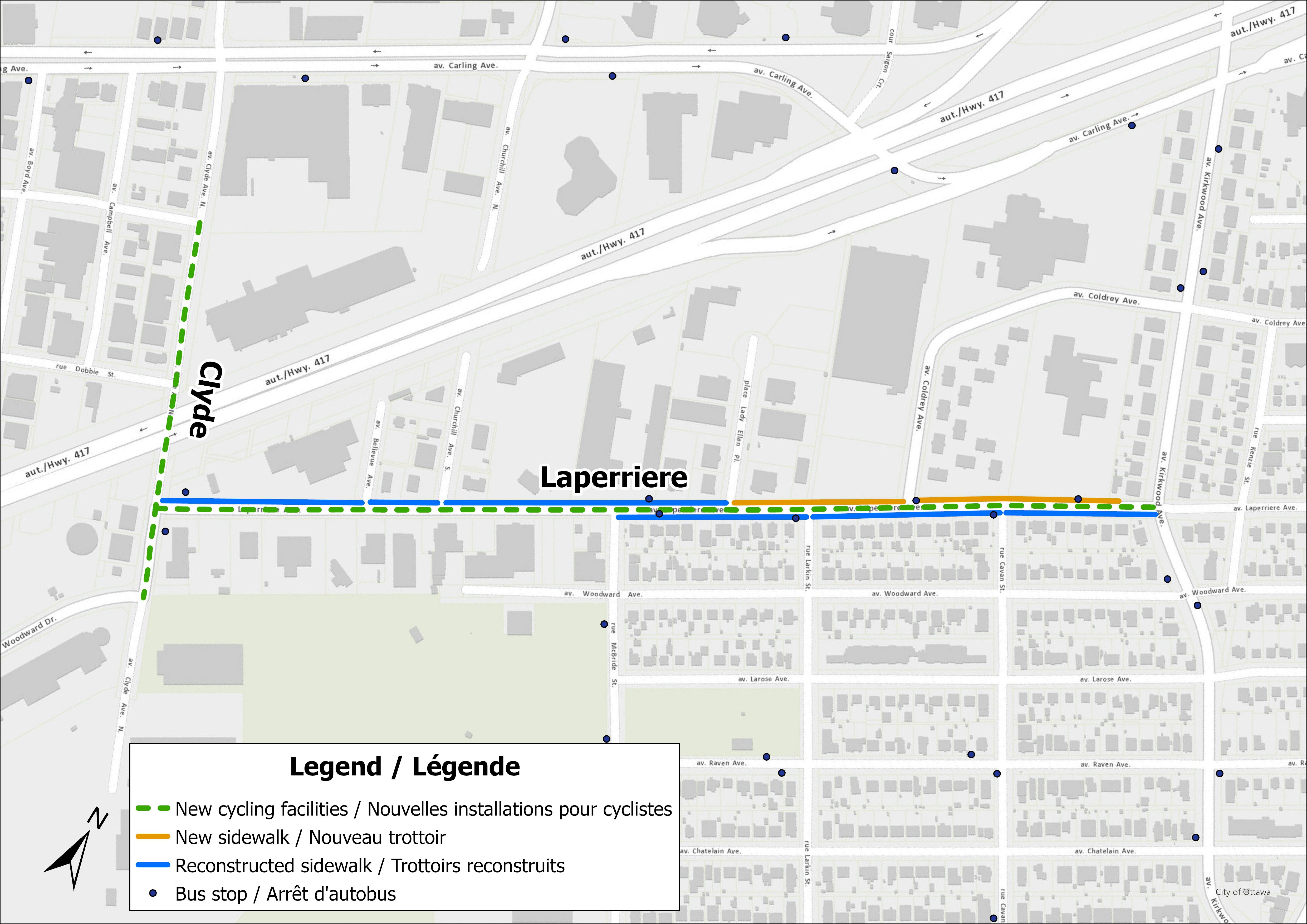 Carte du zone du projet, promenade Clyde et promenade Laperriere