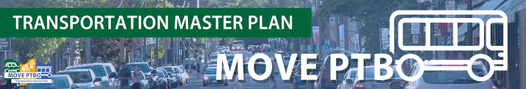 Transportation Master Plan logo MovePTBO and a streetscape.