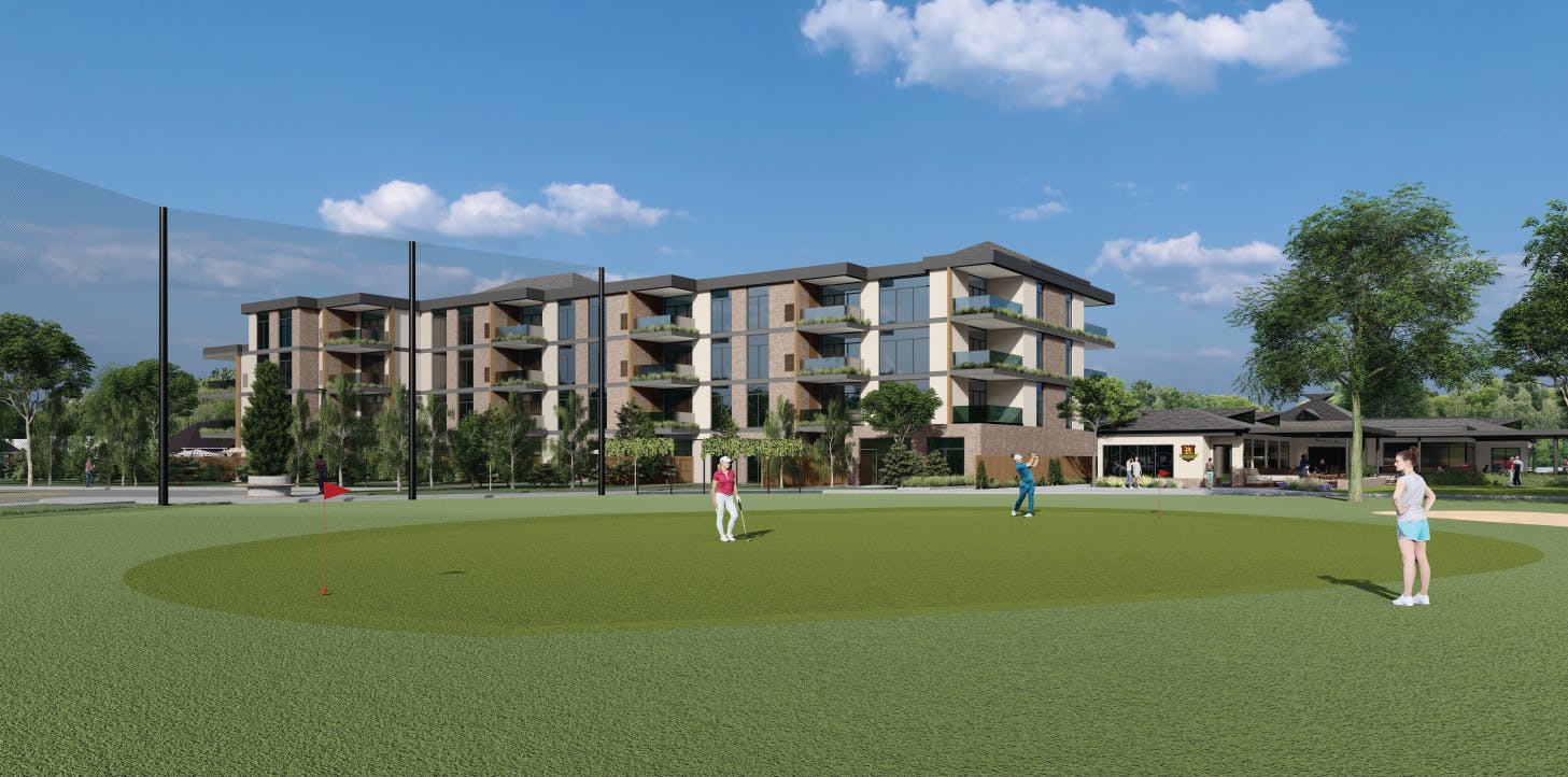 The Residences at Roseland - Southwest view from the golf course, at the 9th hole green