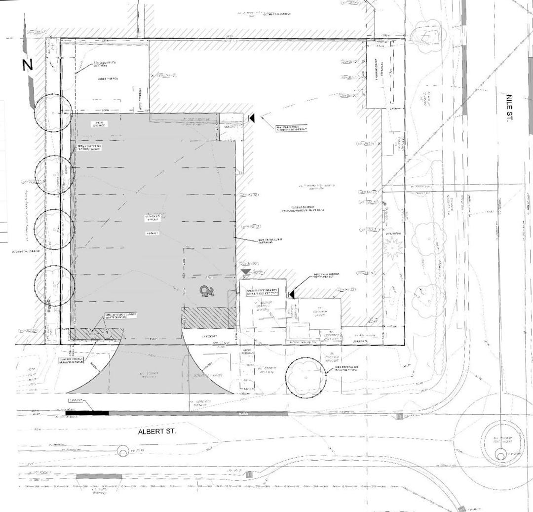 Proposed site plan with location of buildings, roadways and landscaping.