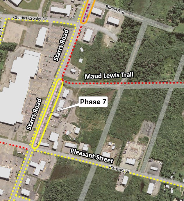 Phases 6 & 7 will see asphalt multi-use trail connecting Haley Road to Pleasant Street on Starrs Road. Work for this phase is planned for 2022-23.