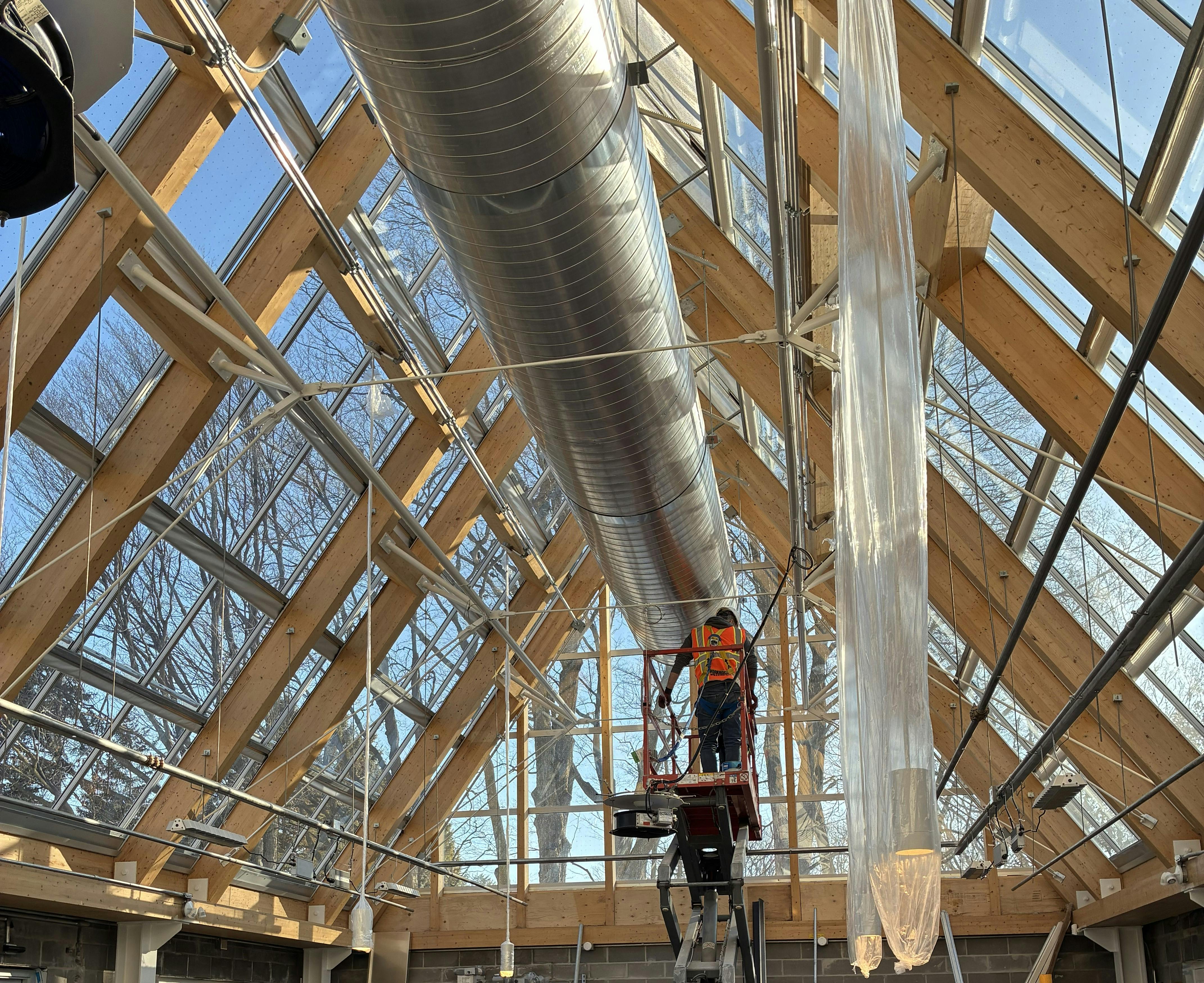 Installing lights in the Glass Hall
