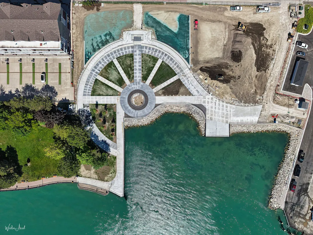 Conceptual Final Build out development plan showing proposed marina, festival plaza walkways and trees.