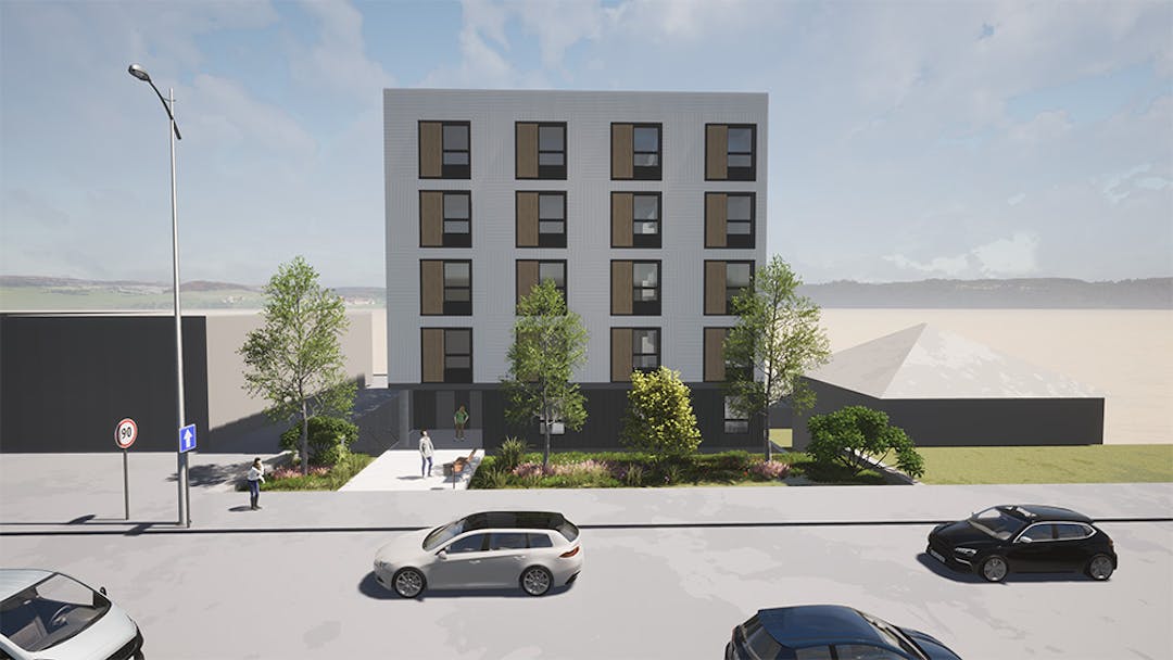 Rendering of proposed supportive housing at 355 Nicol Street.