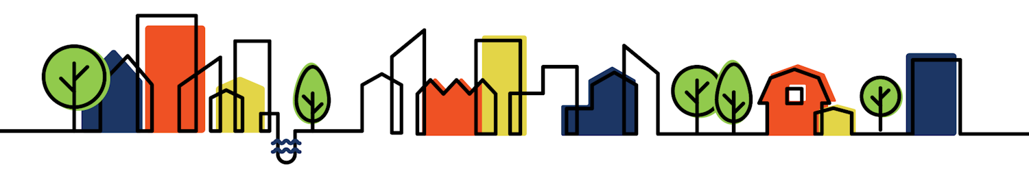 illustration of different buildings and trees