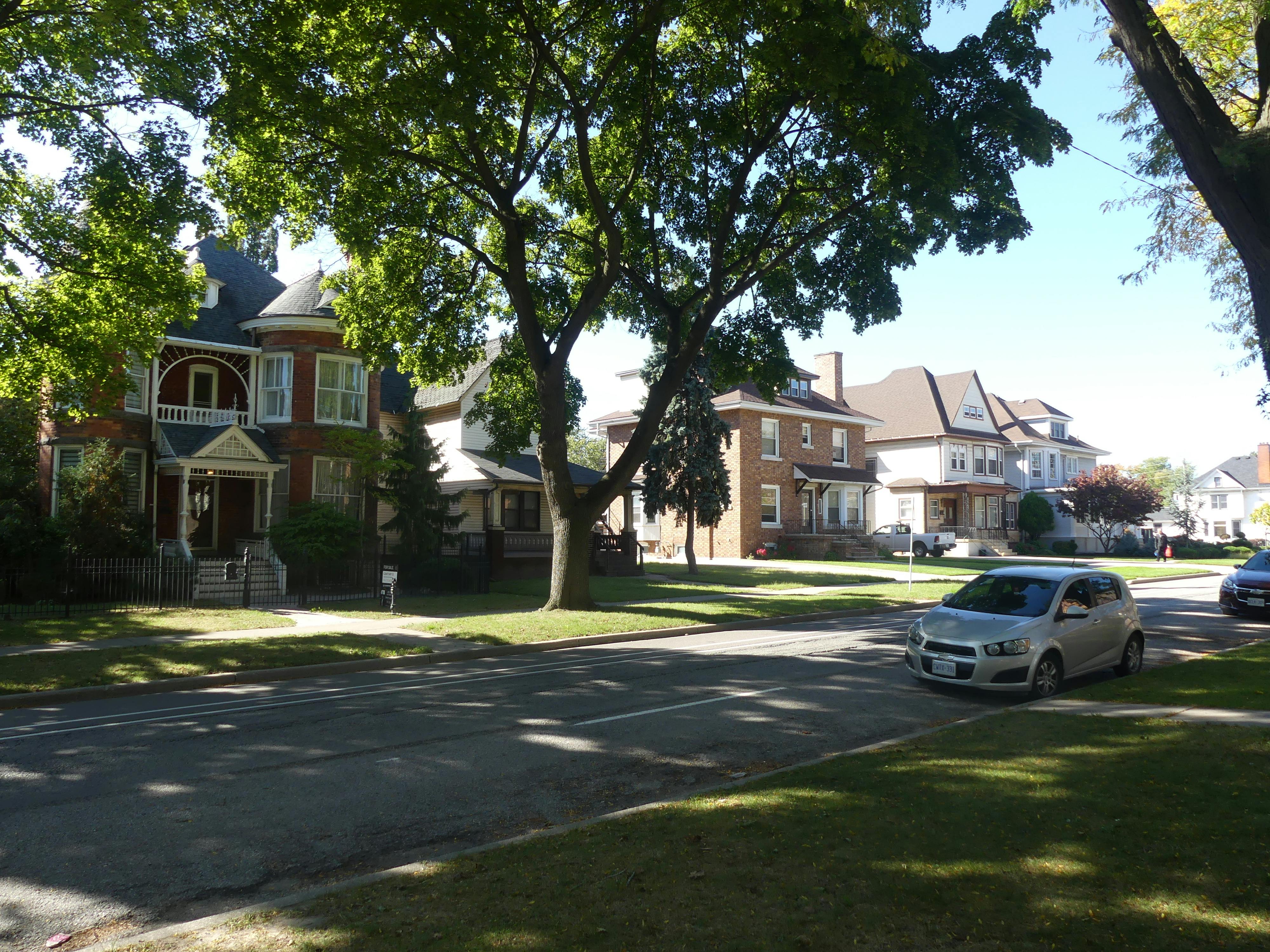 View of houses on Victoria Avenue near Pelissier Street Parking lot