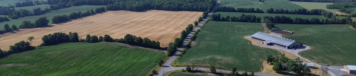Aerial photo of Phillipston Road with farm land around it.