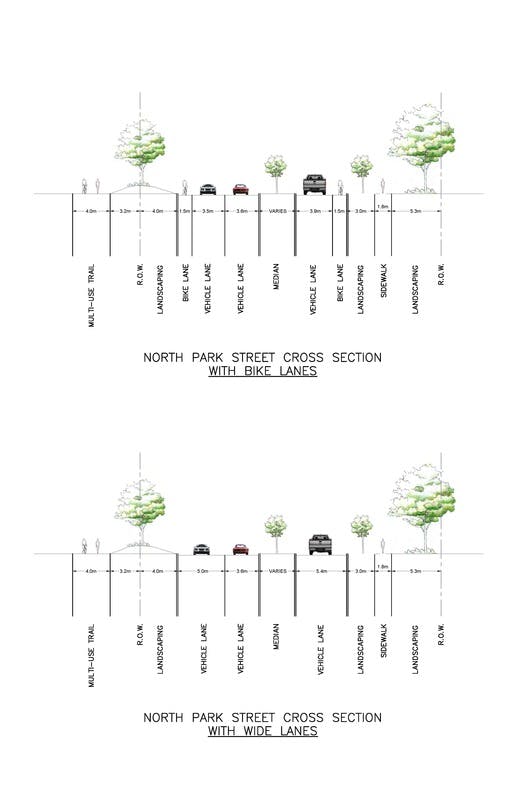 North Park Street cross sections without parking