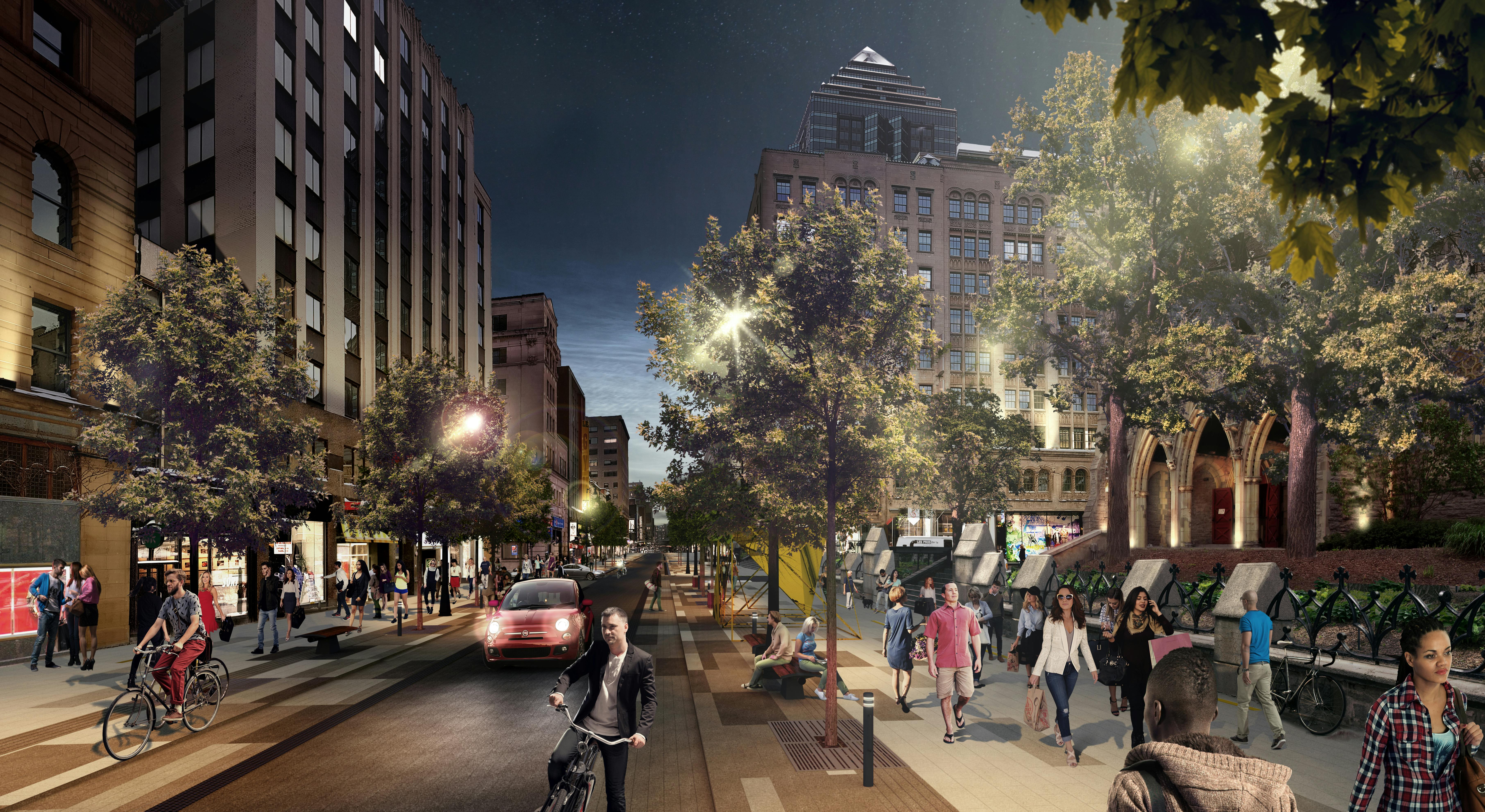 Rue Sainte-Catherine Ouest by night
