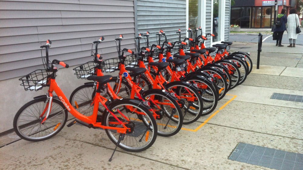 Row of Bikes along the sidewalk