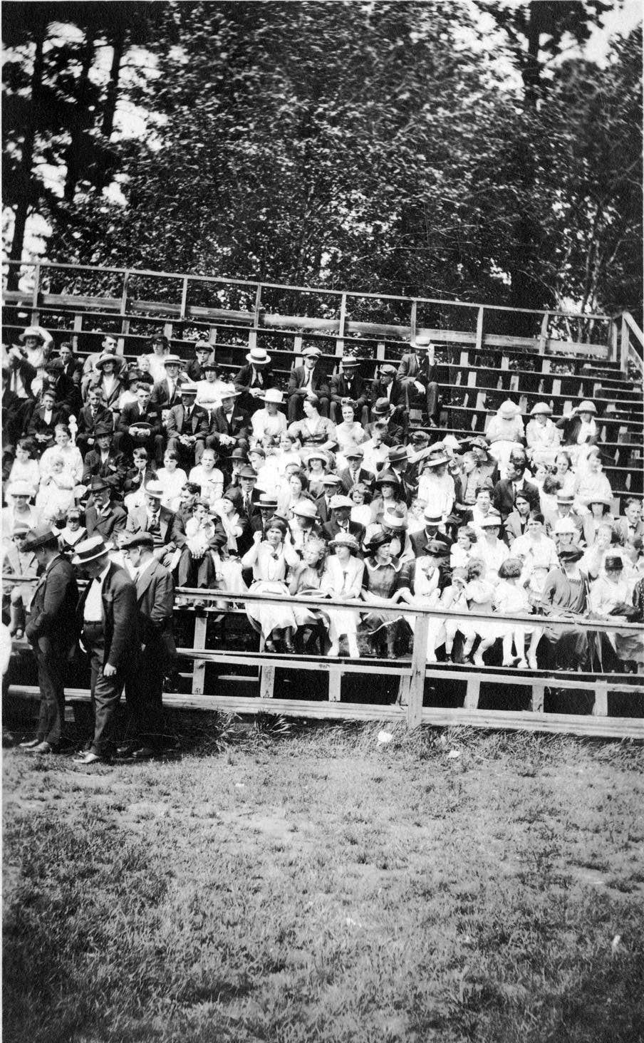 Crowds in the grandstands on the grounds of the Lorne Park amusement complex