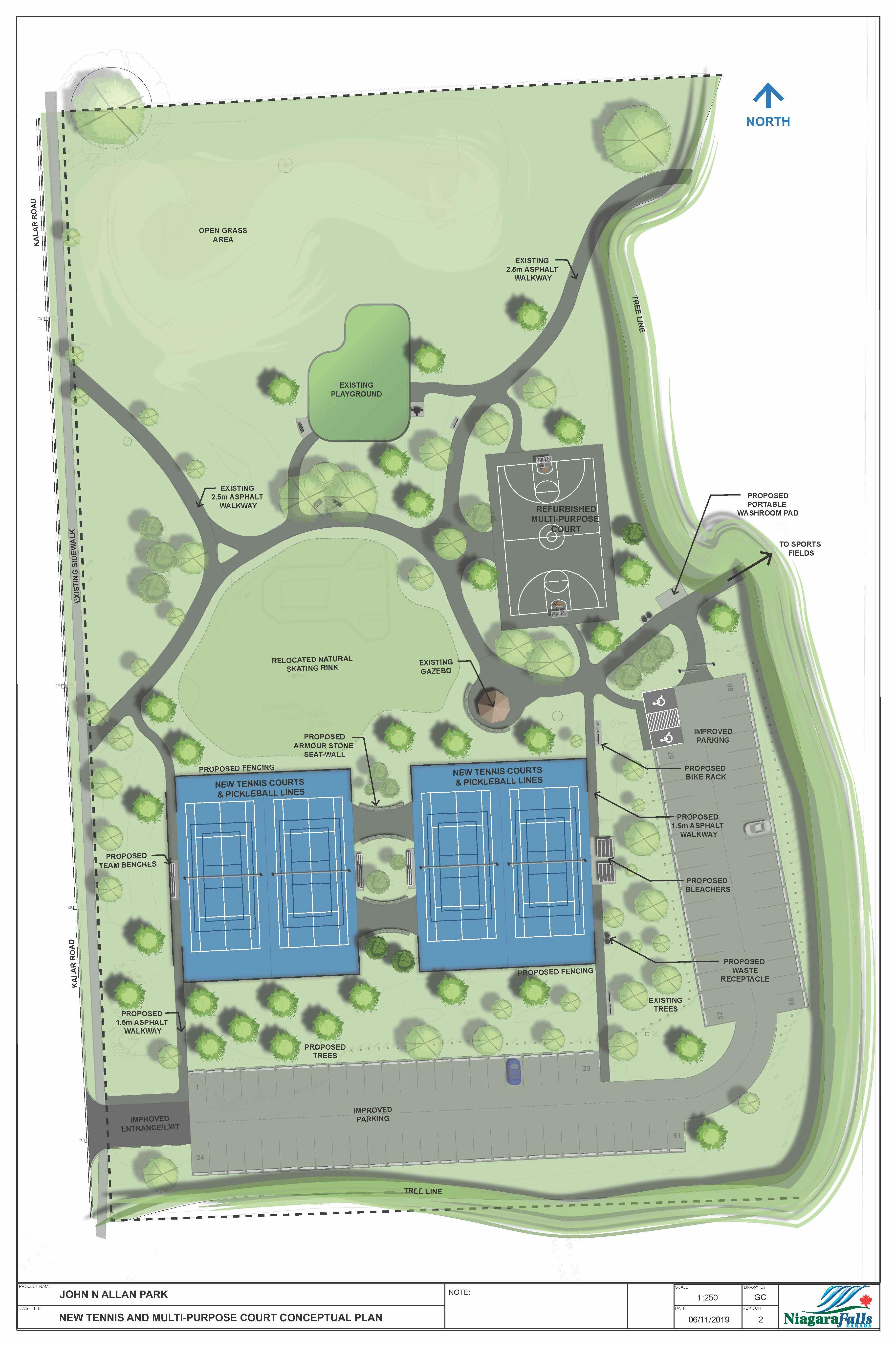 New tennis and multi-purpose court conceptual plan of John N Allan park. 