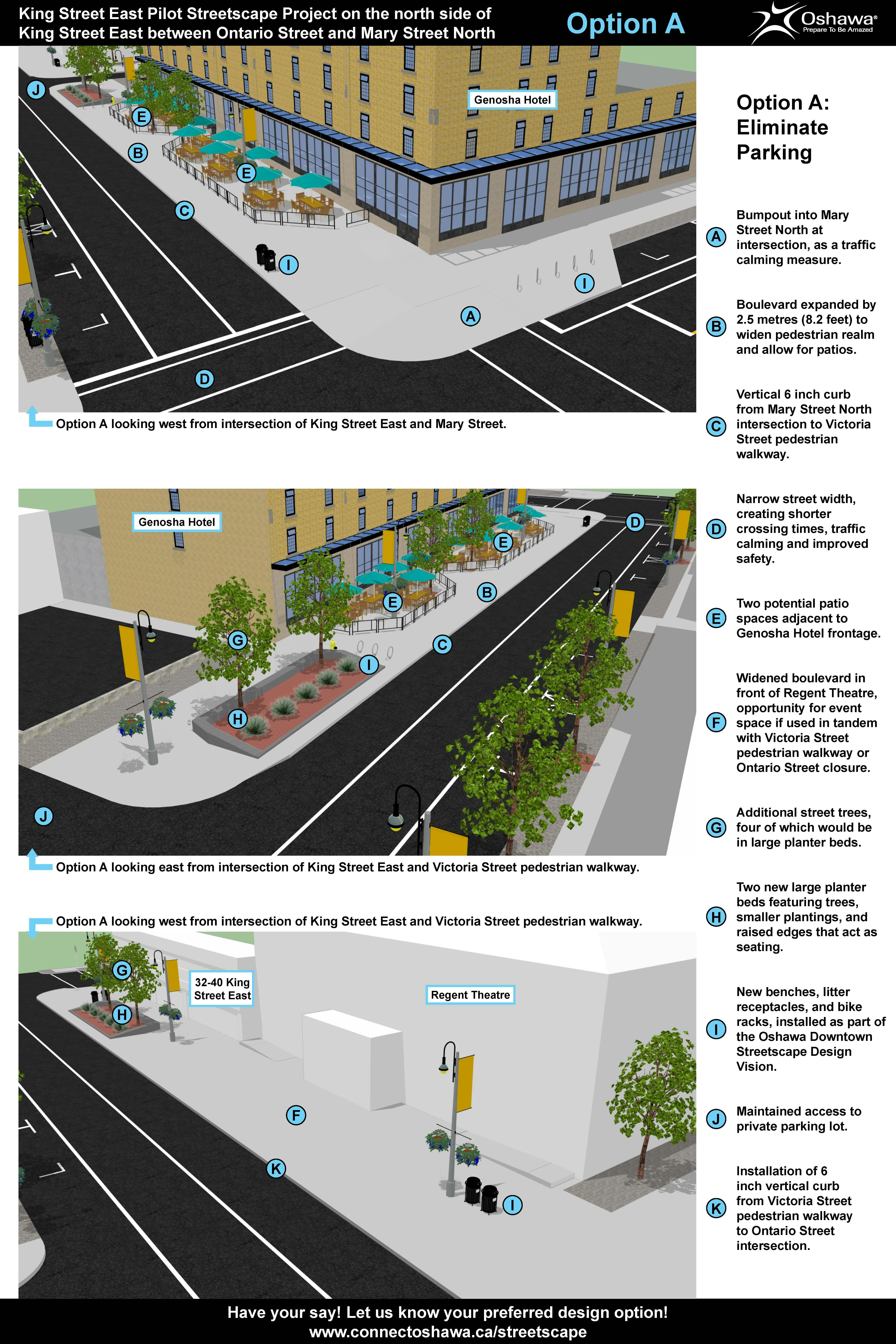 Option A (No Parking): King Street East Pilot streetscape project