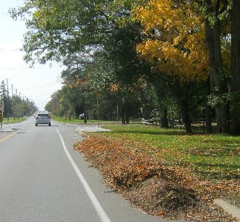 Leaves raked on cycling lanes are hazardous to cyclists.