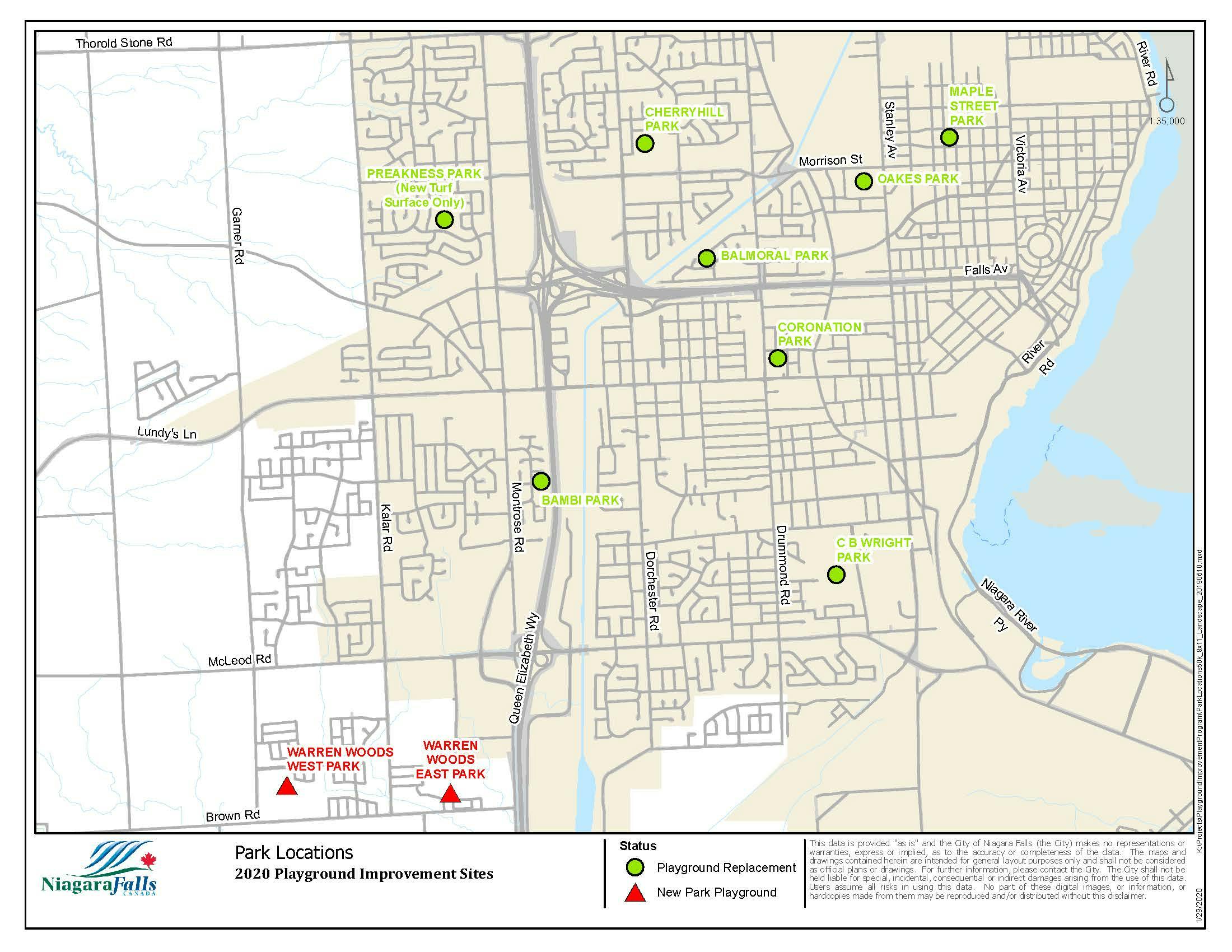 2020 Playground Improvement Sites: Park Locations