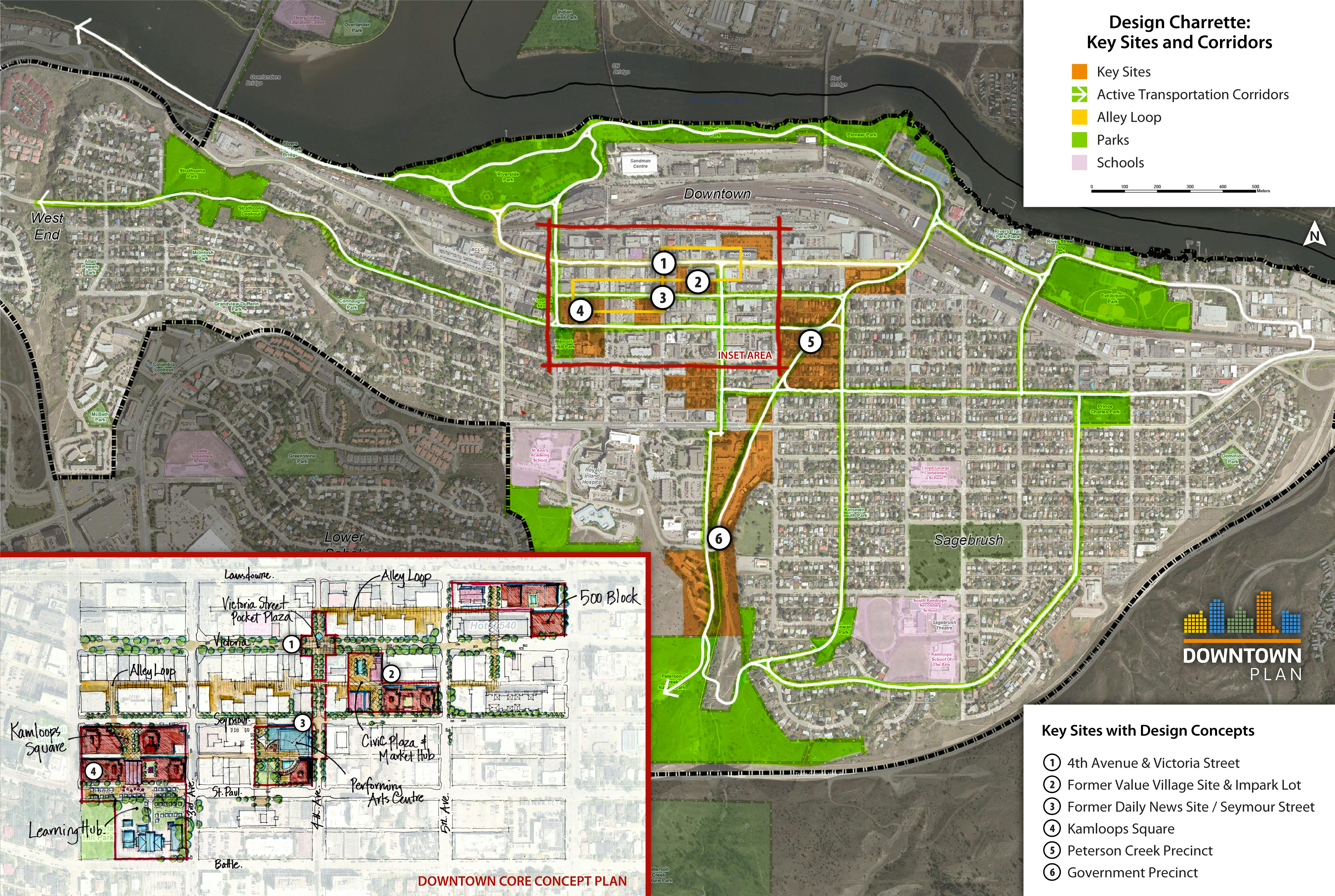 DT Precincts with Numbered Sites and Inset