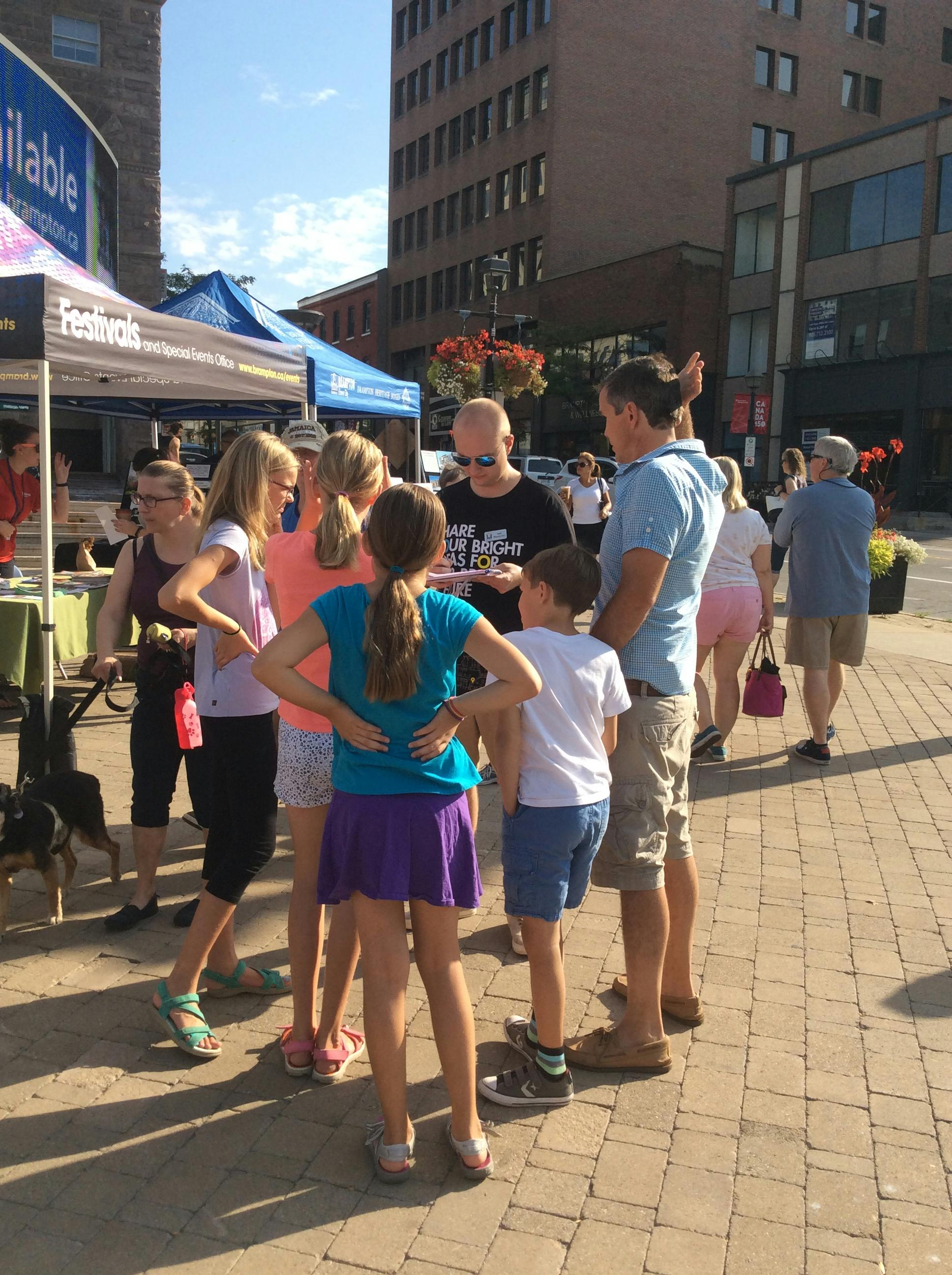 Sharing ideas at the Farmers' Market