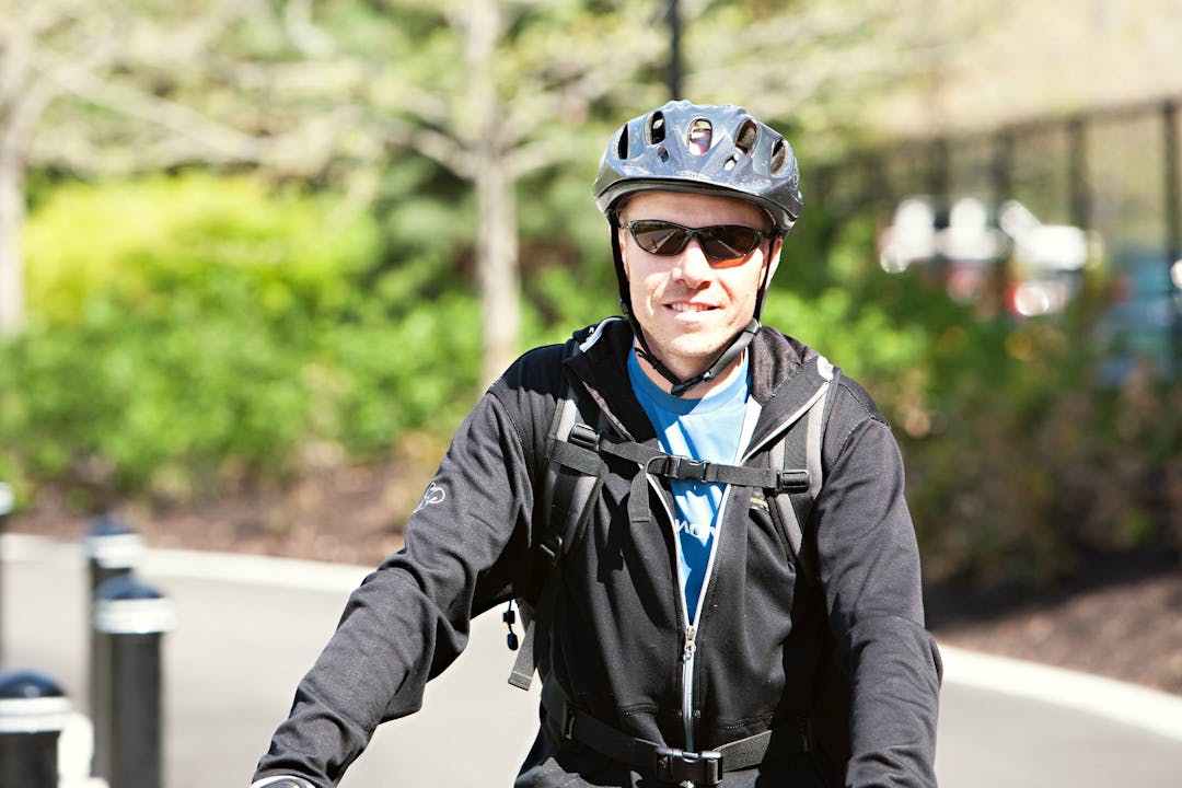 Bike path Person riding a bicycle on a shared pathway.